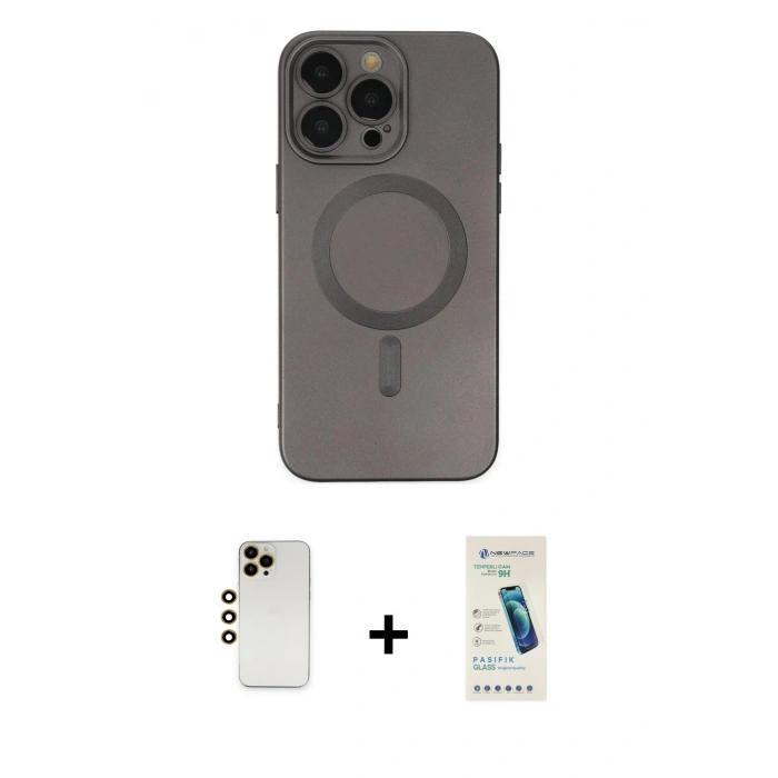 MARSİLYAN™- iPhone 13 Pro Max Kılıf Akış Minimal Özel Seri - Şeffaf Pasifik Cam Ekran Koruyucu + Shine Kamera Lens - GD