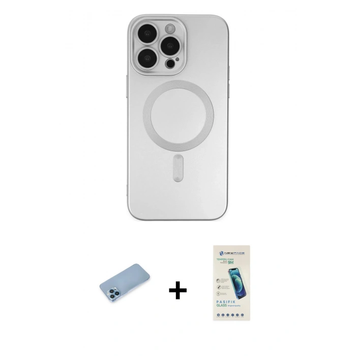 MARSİLYAN™- iPhone 13 Pro Max Kılıf Akış Minimal Özel Seri - Şeffaf Pasifik Cam Ekran Koruyucu + Shine Kamera Lens Koruma Cam - MI