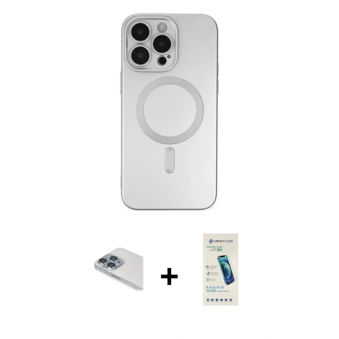 MARSİLYAN™- iPhone 13 Pro Max Kılıf Akış Minimal Özel Seri - Şeffaf Pasifik Cam Ekran Koruyucu + Sierra Blue Pers Alüminyum Kamera Lens