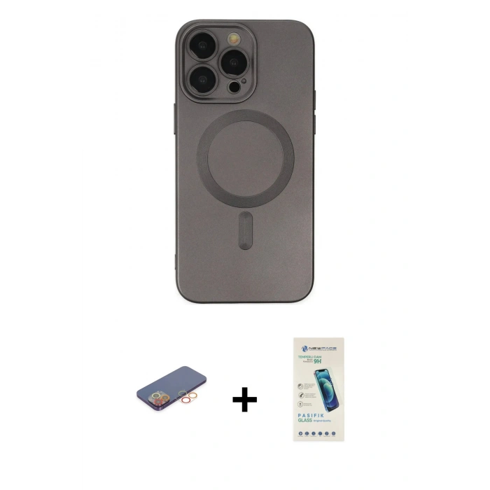 MARSİLYAN™- iPhone 13 Pro Max Kılıf Akış Minimal Özel Seri - Şeffaf Pasifik Cam Ekran Koruyucu + Renkli Kamera Lens Koruma Cam - TU