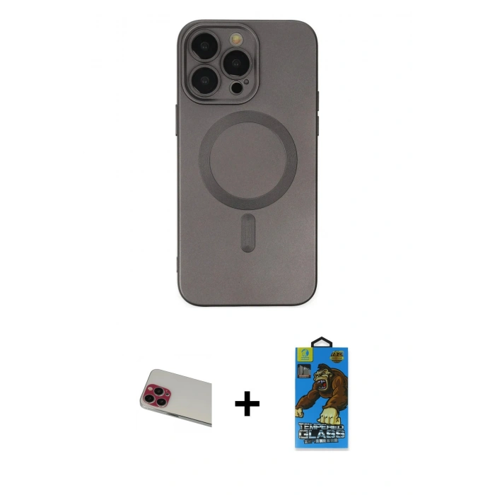 MARSİLYAN™- iPhone 13 Pro Max Kılıf Akış Minimal Özel Seri - Siyah 18D Cam Ekran Koruyucu + Rainbow Kamera Lens Koruma Cam - KI