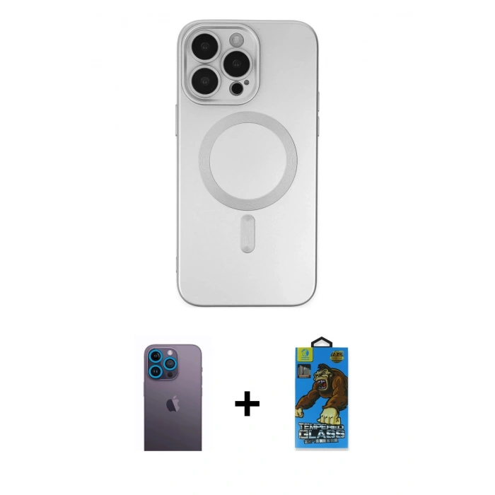 MARSİLYAN™- iPhone 13 Pro Max Kılıf Akış Minimal Özel Seri - Siyah 18D Cam Ekran Koruyucu + Neon Fosforlu Kamera Lens - MI