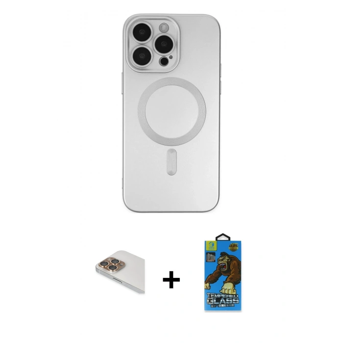 MARSİLYAN™- iPhone 13 Pro Max Kılıf Akış Minimal Özel Seri - Siyah 18D Cam Ekran Koruyucu + Pers Alüminyum Kamera Lens - GD