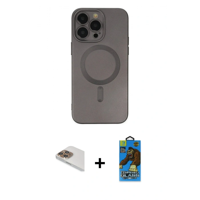 MARSİLYAN™- iPhone 13 Pro Max Kılıf Akış Minimal Özel Seri - Siyah 18D Cam Ekran Koruyucu + Pers Alüminyum Kamera Lens - GD