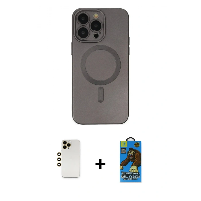 MARSİLYAN™- iPhone 13 Pro Max Kılıf Akış Minimal Özel Seri - Siyah 18D Cam Ekran Koruyucu + Shine Kamera Lens - GD