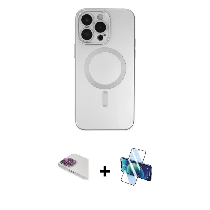MARSİLYAN™- iPhone 13 Pro Max Kılıf Akış Minimal Özel Seri - Siyah 3D Antistatik Cam Ekran Koruyucu + Pers Alüminyum Kamera Lens - GI