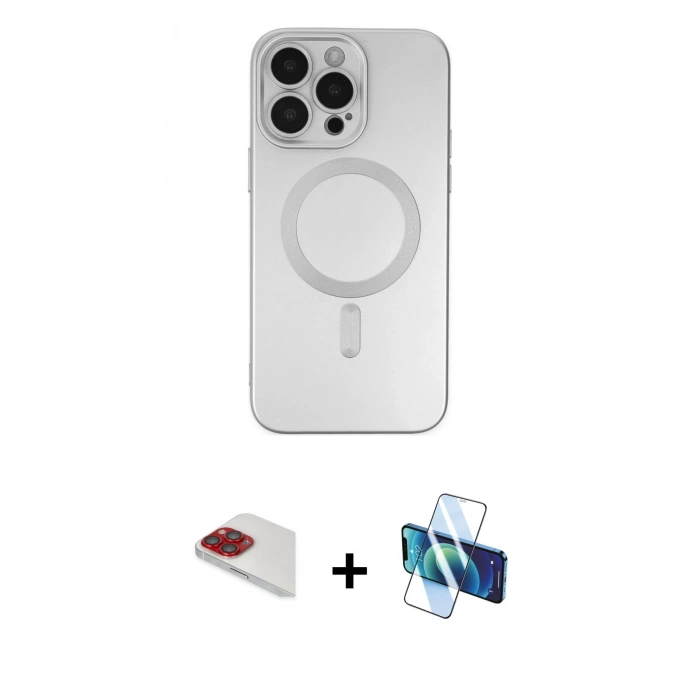 MARSİLYAN™- iPhone 13 Pro Max Kılıf Akış Minimal Özel Seri - Siyah 3D Antistatik Cam Ekran Koruyucu + Pers Alüminyum Kamera Lens - KI