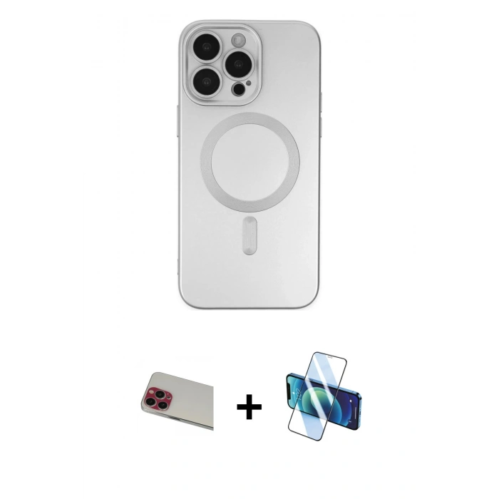 MARSİLYAN™- iPhone 13 Pro Max Kılıf Akış Minimal Özel Seri - Siyah 3D Antistatik Cam Ekran Koruyucu + Rainbow Kamera Lens Koruma Cam - KI