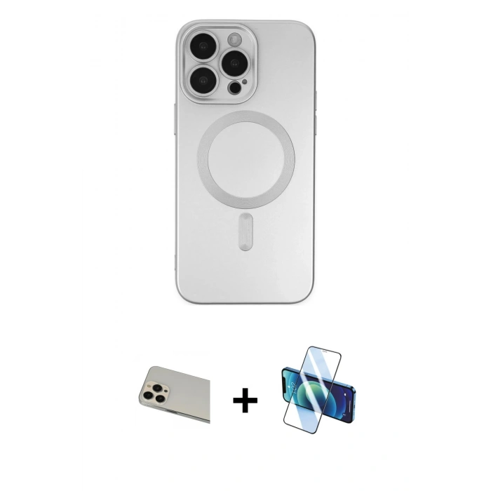 MARSİLYAN™- iPhone 13 Pro Max Kılıf Akış Minimal Özel Seri - Siyah 3D Antistatik Cam Ekran Koruyucu + Rainbow Kamera Lens Koruma Cam - REGD
