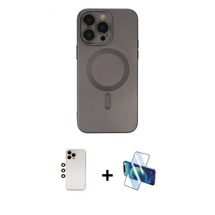 MARSİLYAN™- iPhone 13 Pro Max Kılıf Akış Minimal Özel Seri - Siyah 3D Antistatik Cam Ekran Koruyucu + Shine Kamera Lens - GD
