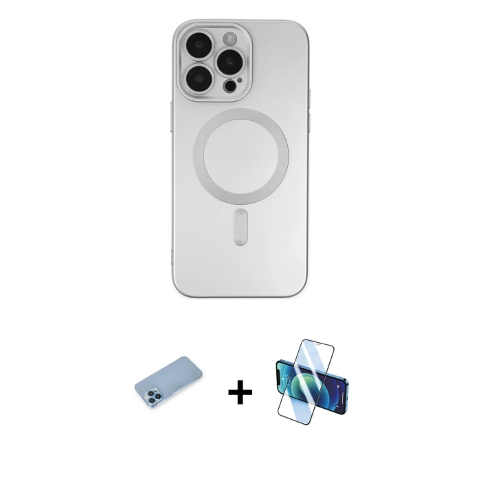 MARSİLYAN™- iPhone 13 Pro Max Kılıf Akış Minimal Özel Seri - Siyah 3D Antistatik Cam Ekran Koruyucu + Shine Kamera Lens Koruma Cam - MI
