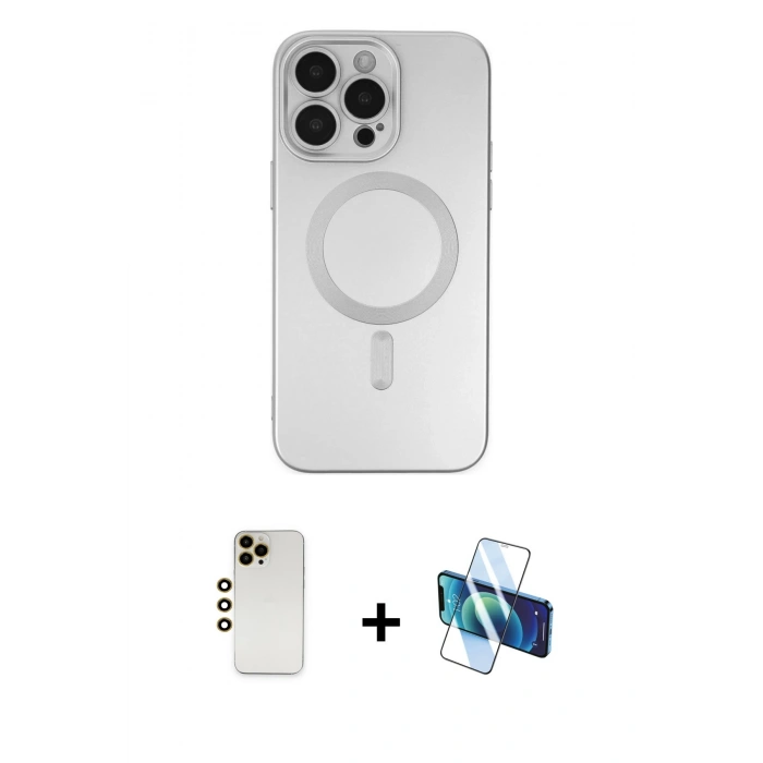 MARSİLYAN™- iPhone 13 Pro Max Kılıf Akış Minimal Özel Seri - Siyah 3D Antistatik Cam Ekran Koruyucu + Shine Kamera Lens - GD