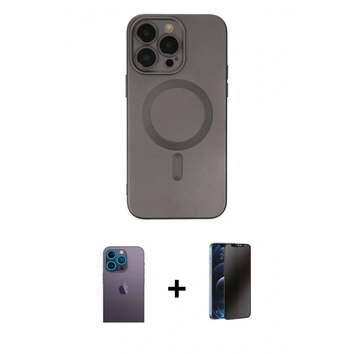 MARSİLYAN™- iPhone 13 Pro Max Kılıf Akış Minimal Özel Seri - Siyah 3D Antistatik Hayalet Cam Ekran Koruyucu + Neon Fosforlu Kamera Lens - MI