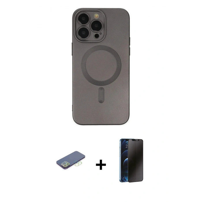 MARSİLYAN™- iPhone 13 Pro Max Kılıf Akış Minimal Özel Seri - Siyah 3D Antistatik Hayalet Cam Ekran Koruyucu + Renkli Kamera Lens Koruma Cam - YL