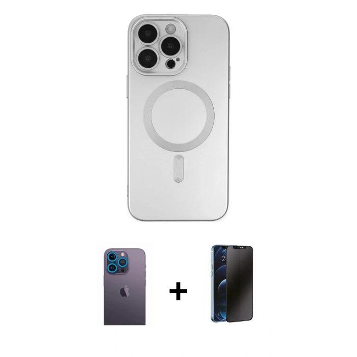 MARSİLYAN™- iPhone 13 Pro Max Kılıf Akış Minimal Özel Seri - Siyah 3D Antistatik Hayalet Cam Ekran Koruyucu + Neon Fosforlu Kamera Lens - MI