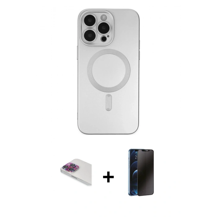 MARSİLYAN™- iPhone 13 Pro Max Kılıf Akış Minimal Özel Seri - Siyah 3D Antistatik Hayalet Cam Ekran Koruyucu + Pers Alüminyum Kamera Lens - GI