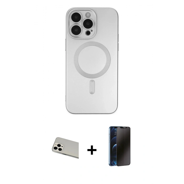 MARSİLYAN™- iPhone 13 Pro Max Kılıf Akış Minimal Özel Seri - Siyah 3D Antistatik Hayalet Cam Ekran Koruyucu + Rainbow Kamera Lens Koruma Cam - BZ
