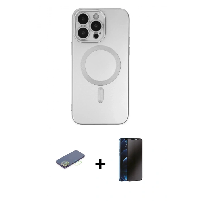 MARSİLYAN™- iPhone 13 Pro Max Kılıf Akış Minimal Özel Seri - Siyah 3D Antistatik Hayalet Cam Ekran Koruyucu + Renkli Kamera Lens Koruma Cam - YL