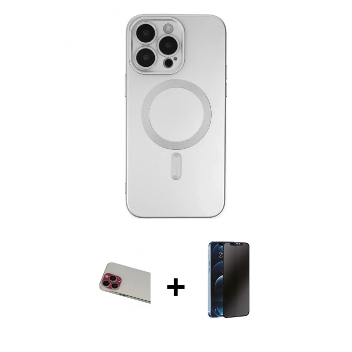 MARSİLYAN™- iPhone 13 Pro Max Kılıf Akış Minimal Özel Seri - Siyah 3D Antistatik Hayalet Cam Ekran Koruyucu + Rainbow Kamera Lens Koruma Cam - KI