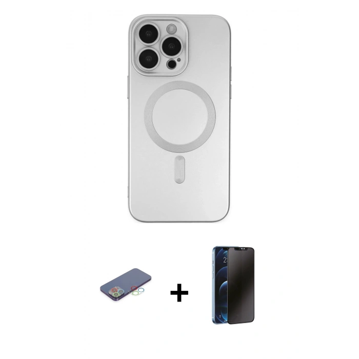 MARSİLYAN™- iPhone 13 Pro Max Kılıf Akış Minimal Özel Seri - Siyah 3D Antistatik Hayalet Cam Ekran Koruyucu + Renkli Kamera Lens Koruma Cam - MI