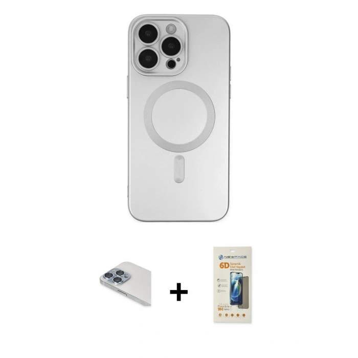 MARSİLYAN™- iPhone 13 Pro Max Kılıf Akış Minimal Özel Seri - Siyah 6D Mat Seramik Hayalet Nano Ekran Koruyucu + Sierra Blue Pers Alüminyum Kamera Lens
