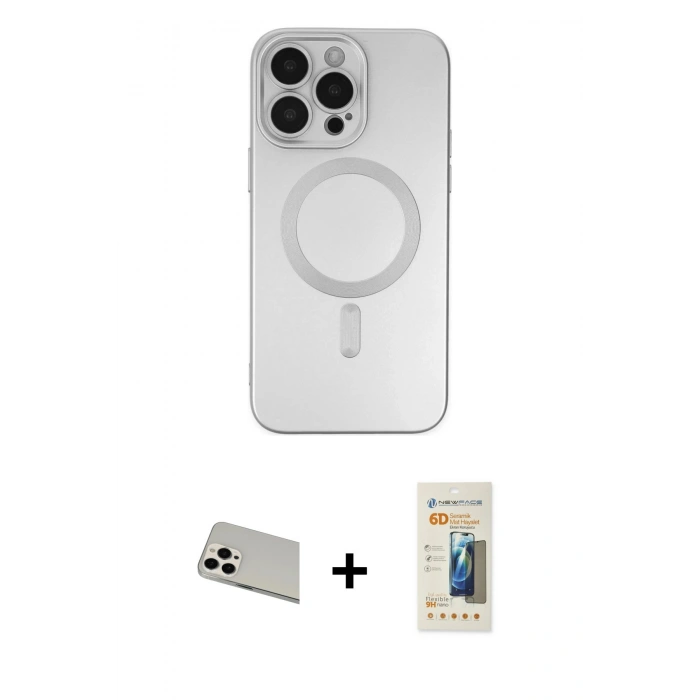 MARSİLYAN™- iPhone 13 Pro Max Kılıf Akış Minimal Özel Seri - Siyah 6D Mat Seramik Hayalet Nano Ekran Koruyucu + Rainbow Kamera Lens Koruma Cam - BZ
