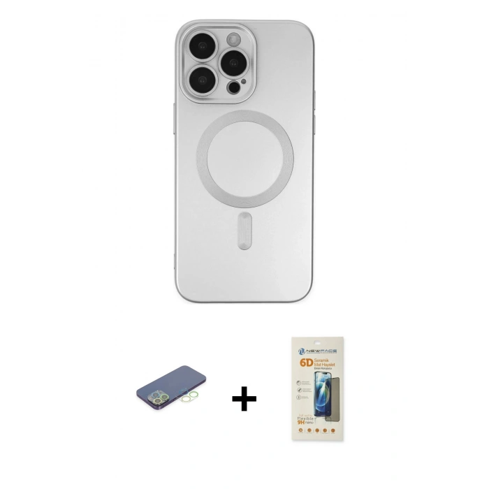 MARSİLYAN™- iPhone 13 Pro Max Kılıf Akış Minimal Özel Seri - Siyah 6D Mat Seramik Hayalet Nano Ekran Koruyucu + Renkli Kamera Lens Koruma Cam - YL