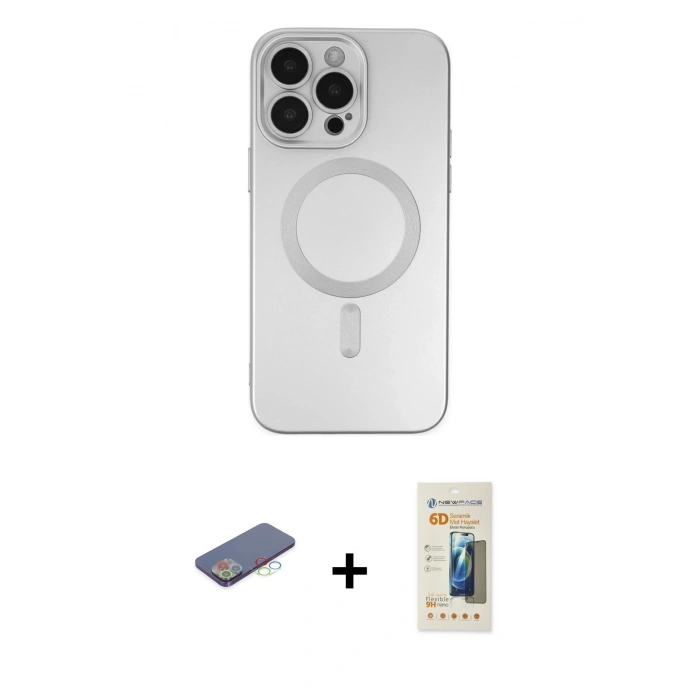 MARSİLYAN™- iPhone 13 Pro Max Kılıf Akış Minimal Özel Seri - Siyah 6D Mat Seramik Hayalet Nano Ekran Koruyucu + Renkli Kamera Lens Koruma Cam - MI
