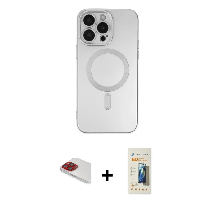 MARSİLYAN™- iPhone 13 Pro Max Kılıf Akış Minimal Özel Seri - Siyah 6D Mat Seramik Hayalet Nano Ekran Koruyucu + Kırmızı Pers Alüminyum Kamera Lens