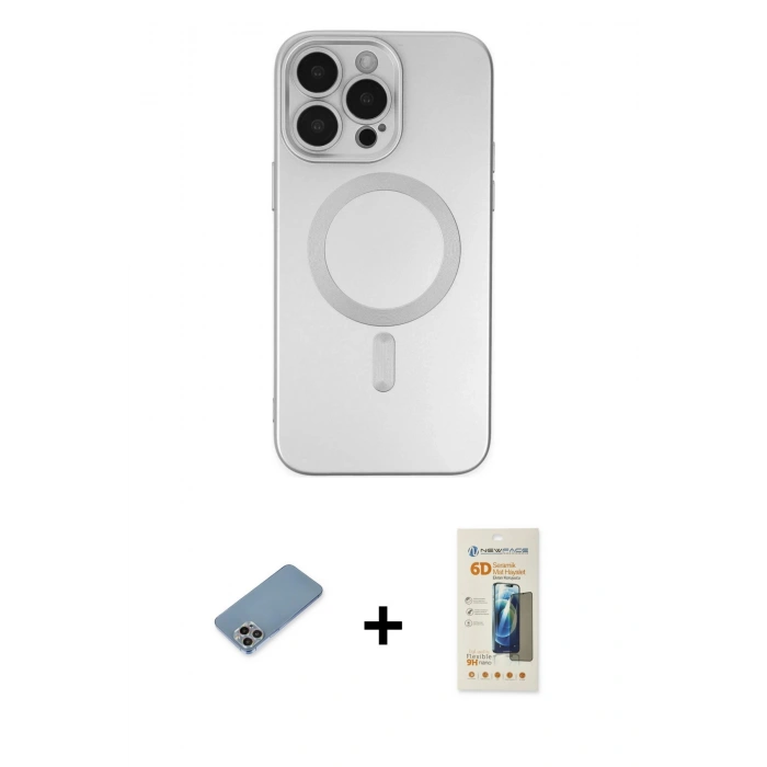 MARSİLYAN™- iPhone 13 Pro Max Kılıf Akış Minimal Özel Seri - Siyah 6D Mat Seramik Hayalet Nano Ekran Koruyucu + Shine Kamera Lens Koruma Cam - GI