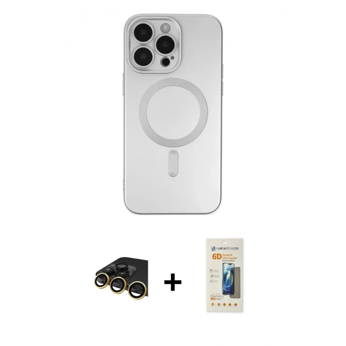 MARSİLYAN™- iPhone 13 Pro Max Kılıf Akış Minimal Özel Seri - Siyah 6D Mat Seramik Hayalet Nano Ekran Koruyucu + Raze Metal Kamera Lens - GD