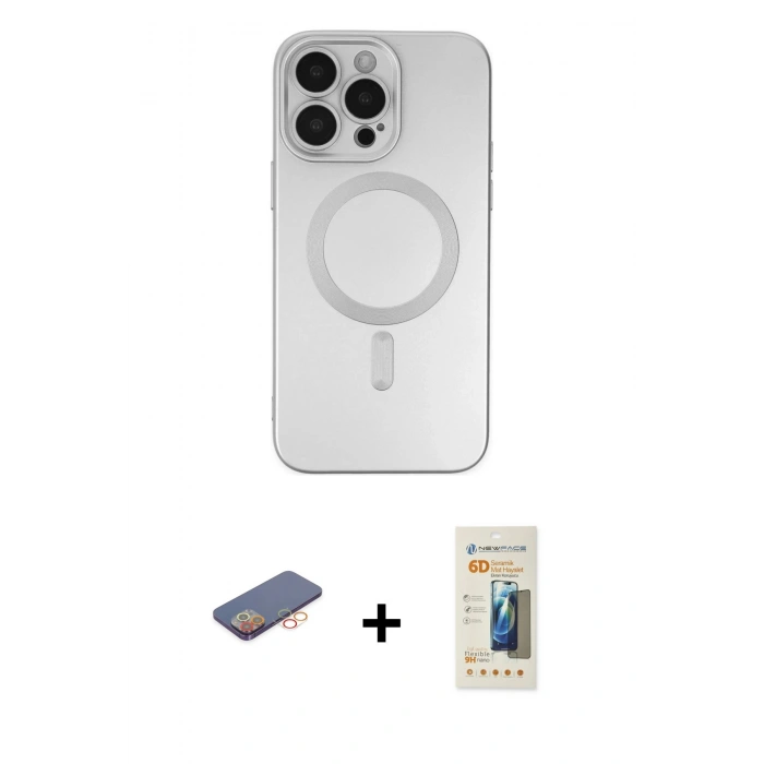 MARSİLYAN™- iPhone 13 Pro Max Kılıf Akış Minimal Özel Seri - Siyah 6D Mat Seramik Hayalet Nano Ekran Koruyucu + Renkli Kamera Lens Koruma Cam - TU
