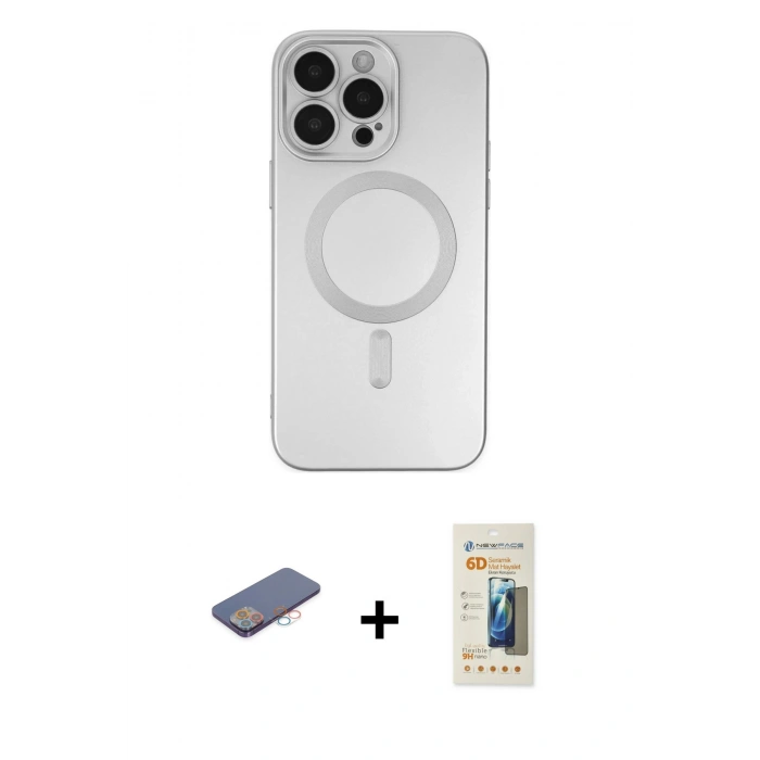 MARSİLYAN™- iPhone 13 Pro Max Kılıf Akış Minimal Özel Seri - Siyah 6D Mat Seramik Hayalet Nano Ekran Koruyucu + Renkli Kamera Lens Koruma Cam - PE