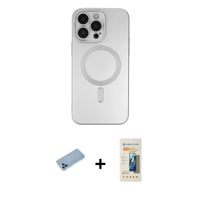 MARSİLYAN™- iPhone 13 Pro Max Kılıf Akış Minimal Özel Seri - Siyah 6D Mat Seramik Hayalet Nano Ekran Koruyucu + Shine Kamera Lens Koruma Cam - MI