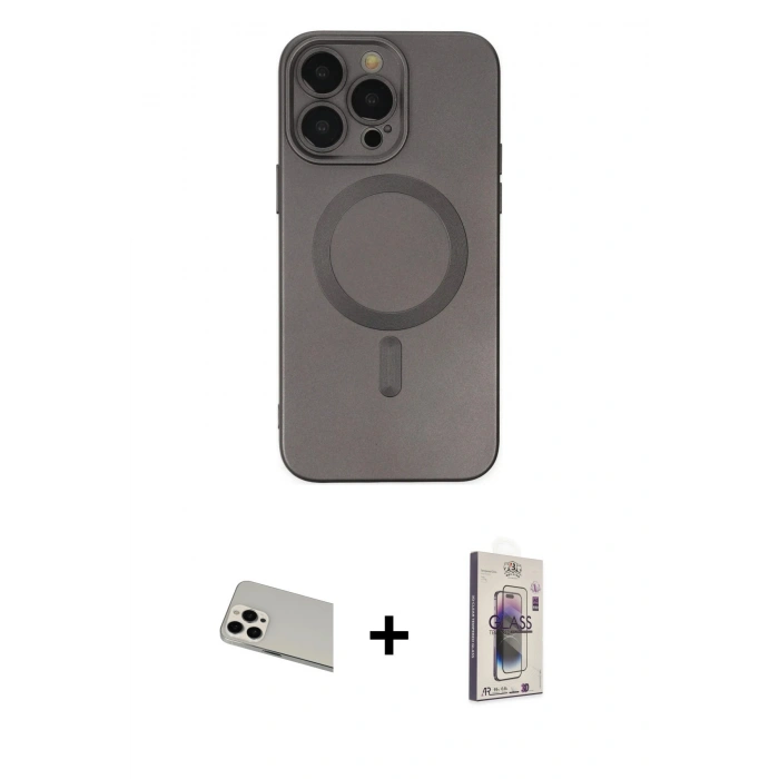 MARSİLYAN™- iPhone 13 Pro Max Kılıf Akış Minimal Özel Seri - Siyah Bilvis 3D Cam Ekran Koruyucu + Rainbow Kamera Lens Koruma Cam - BZ