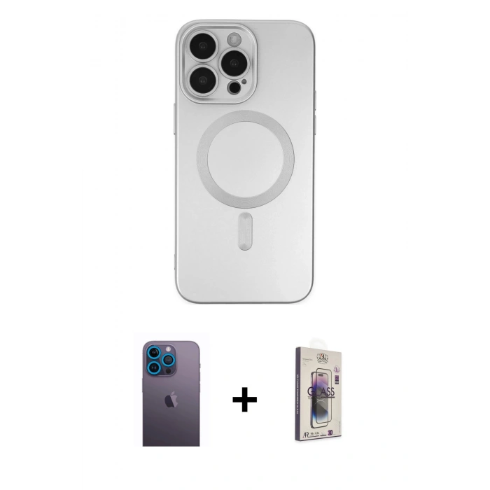 MARSİLYAN™- iPhone 13 Pro Max Kılıf Akış Minimal Özel Seri - Siyah Bilvis 3D Cam Ekran Koruyucu + Mavi Neon Fosforlu Kamera Lens