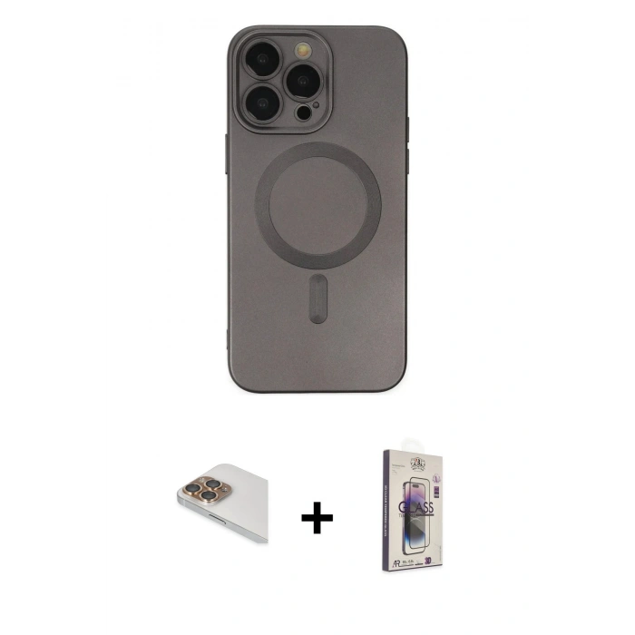 MARSİLYAN™- iPhone 13 Pro Max Kılıf Akış Minimal Özel Seri - Siyah Bilvis 3D Cam Ekran Koruyucu + Pers Alüminyum Kamera Lens - GD