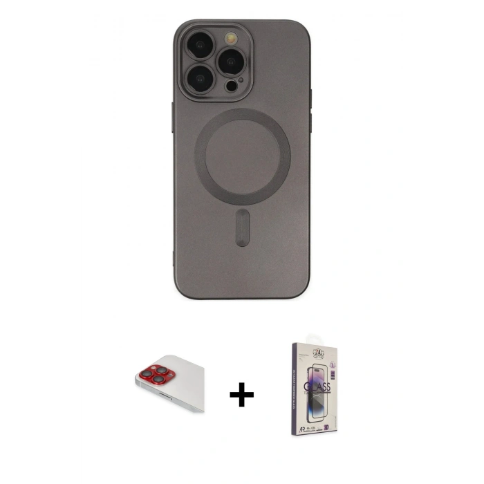 MARSİLYAN™- iPhone 13 Pro Max Kılıf Akış Minimal Özel Seri - Siyah Bilvis 3D Cam Ekran Koruyucu + Pers Alüminyum Kamera Lens - KI