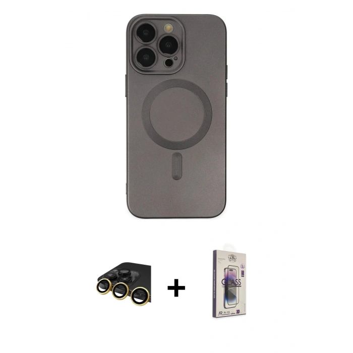 MARSİLYAN™- iPhone 13 Pro Max Kılıf Akış Minimal Özel Seri - Siyah Bilvis 3D Cam Ekran Koruyucu + Raze Metal Kamera Lens - GD