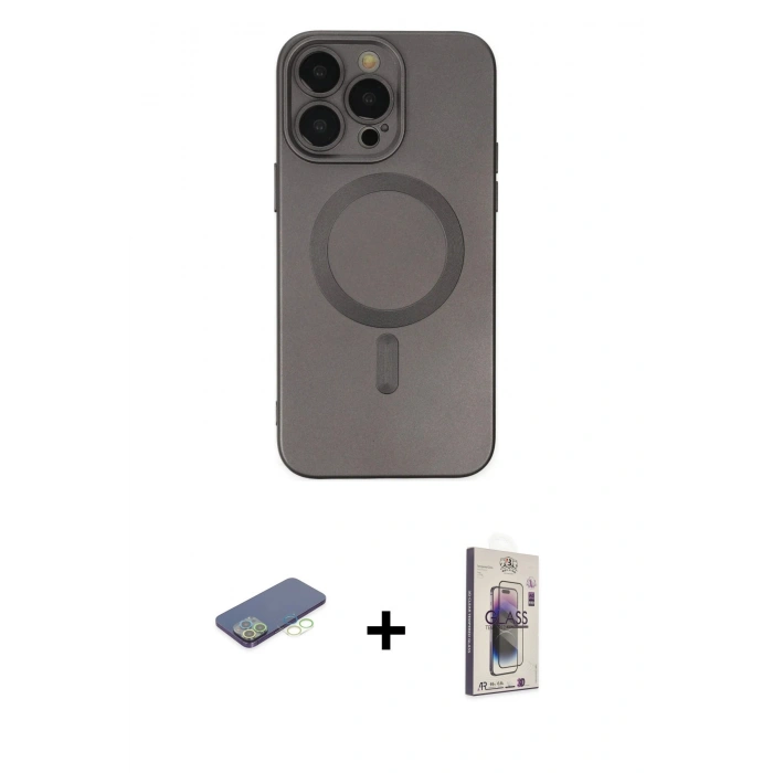 MARSİLYAN™- iPhone 13 Pro Max Kılıf Akış Minimal Özel Seri - Siyah Bilvis 3D Cam Ekran Koruyucu + Renkli Kamera Lens Koruma Cam - YL