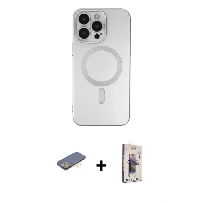 MARSİLYAN™- iPhone 13 Pro Max Kılıf Akış Minimal Özel Seri - Siyah Bilvis 3D Cam Ekran Koruyucu + Renkli Kamera Lens Koruma Cam - SI
