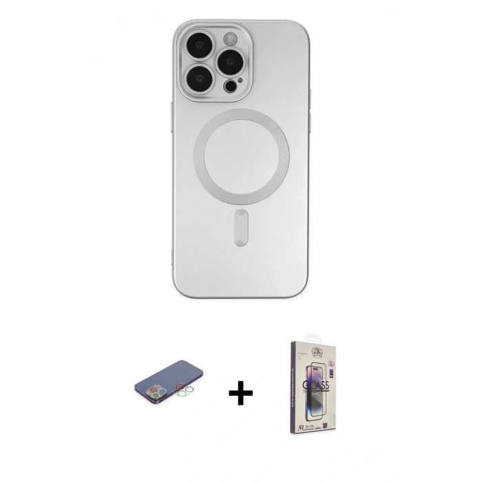 MARSİLYAN™- iPhone 13 Pro Max Kılıf Akış Minimal Özel Seri - Siyah Bilvis 3D Cam Ekran Koruyucu + Renkli Kamera Lens Koruma Cam - MI