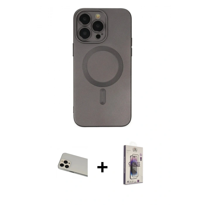 MARSİLYAN™- iPhone 13 Pro Max Kılıf Akış Minimal Özel Seri - Siyah Bilvis 3D Cam Ekran Koruyucu + Rainbow Kamera Lens Koruma Cam - REGD