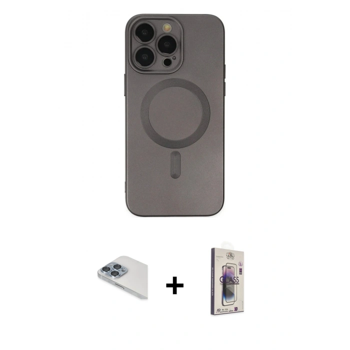 MARSİLYAN™- iPhone 13 Pro Max Kılıf Akış Minimal Özel Seri - Siyah Bilvis 3D Cam Ekran Koruyucu + Pers Alüminyum Kamera Lens - SABE