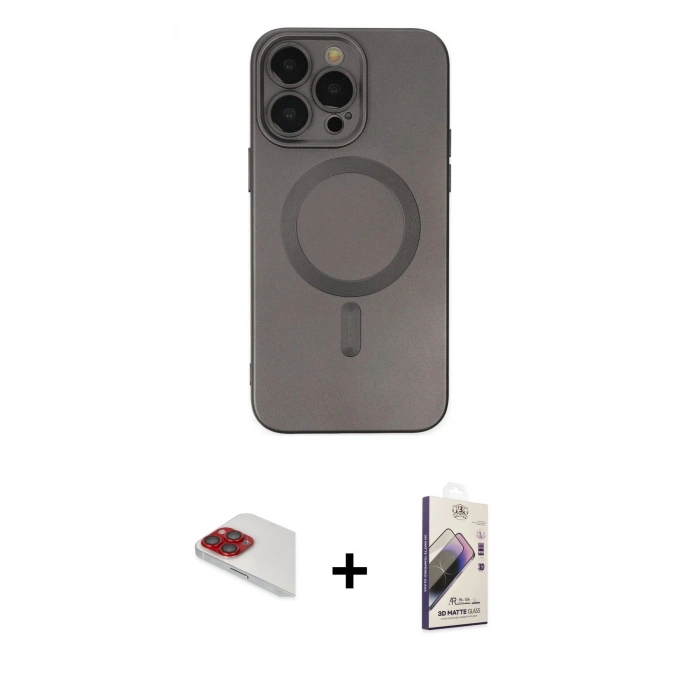MARSİLYAN™- iPhone 13 Pro Max Kılıf Akış Minimal Özel Seri - Siyah Bilvis 3D Mat Cam Ekran Koruyucu + Pers Alüminyum Kamera Lens - KI