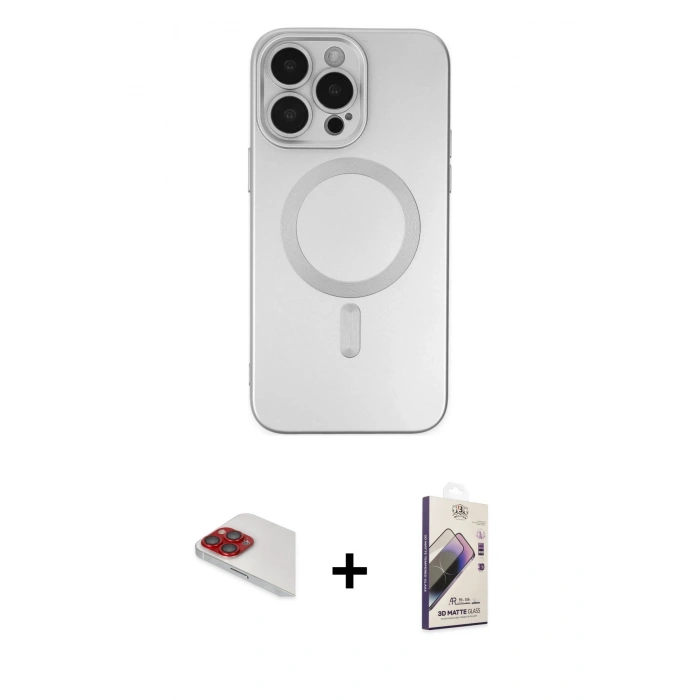 MARSİLYAN™- iPhone 13 Pro Max Kılıf Akış Minimal Özel Seri - Siyah Bilvis 3D Mat Cam Ekran Koruyucu + Pers Alüminyum Kamera Lens - KI