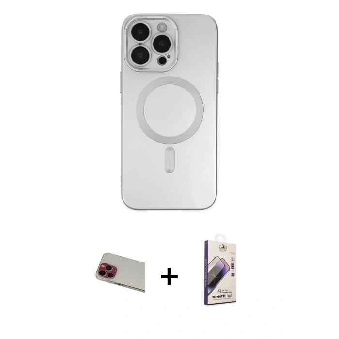 MARSİLYAN™- iPhone 13 Pro Max Kılıf Akış Minimal Özel Seri - Siyah Bilvis 3D Mat Cam Ekran Koruyucu + Rainbow Kamera Lens Koruma Cam - KI