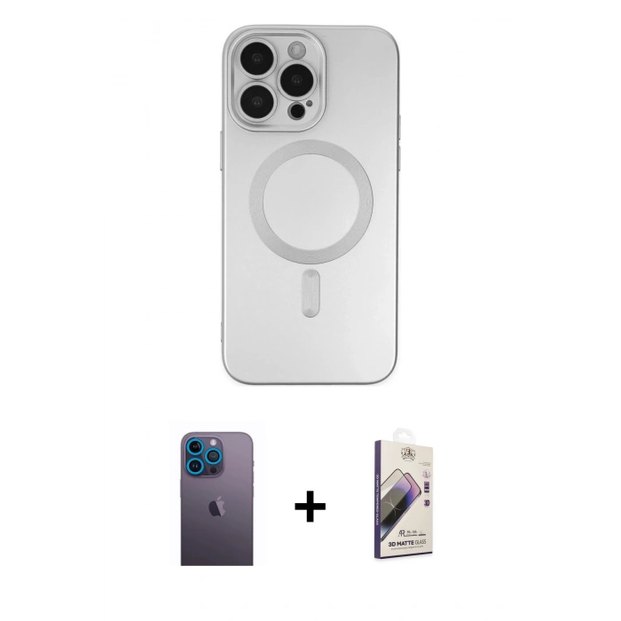 MARSİLYAN™- iPhone 13 Pro Max Kılıf Akış Minimal Özel Seri - Siyah Bilvis 3D Mat Cam Ekran Koruyucu + Neon Fosforlu Kamera Lens - MI