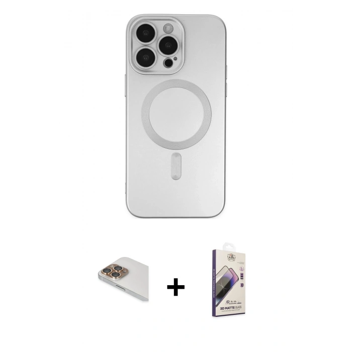 MARSİLYAN™- iPhone 13 Pro Max Kılıf Akış Minimal Özel Seri - Siyah Bilvis 3D Mat Cam Ekran Koruyucu + Pers Alüminyum Kamera Lens - GD
