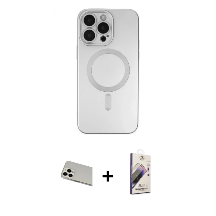 MARSİLYAN™- iPhone 13 Pro Max Kılıf Akış Minimal Özel Seri - Siyah Bilvis 3D Mat Cam Ekran Koruyucu + Rainbow Kamera Lens Koruma Cam - BZ